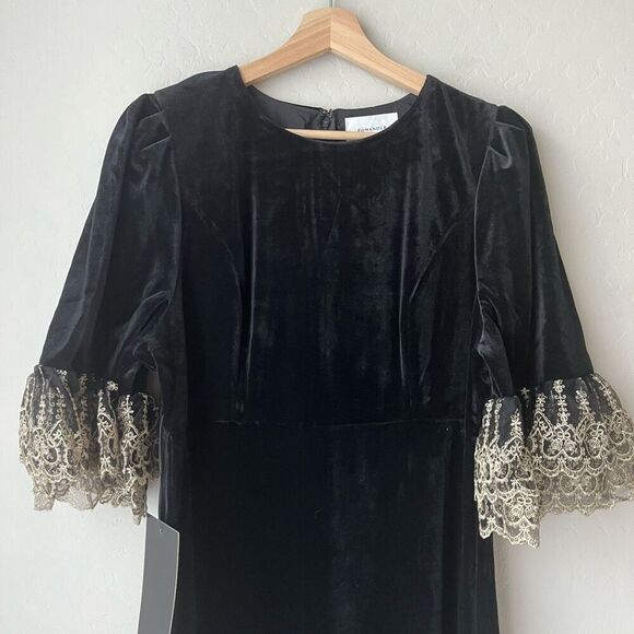 NEW Tuckernuck Pomander Place Black Velvet Lillith Gold Embroidered Dress XXL - Picture 3 of 8